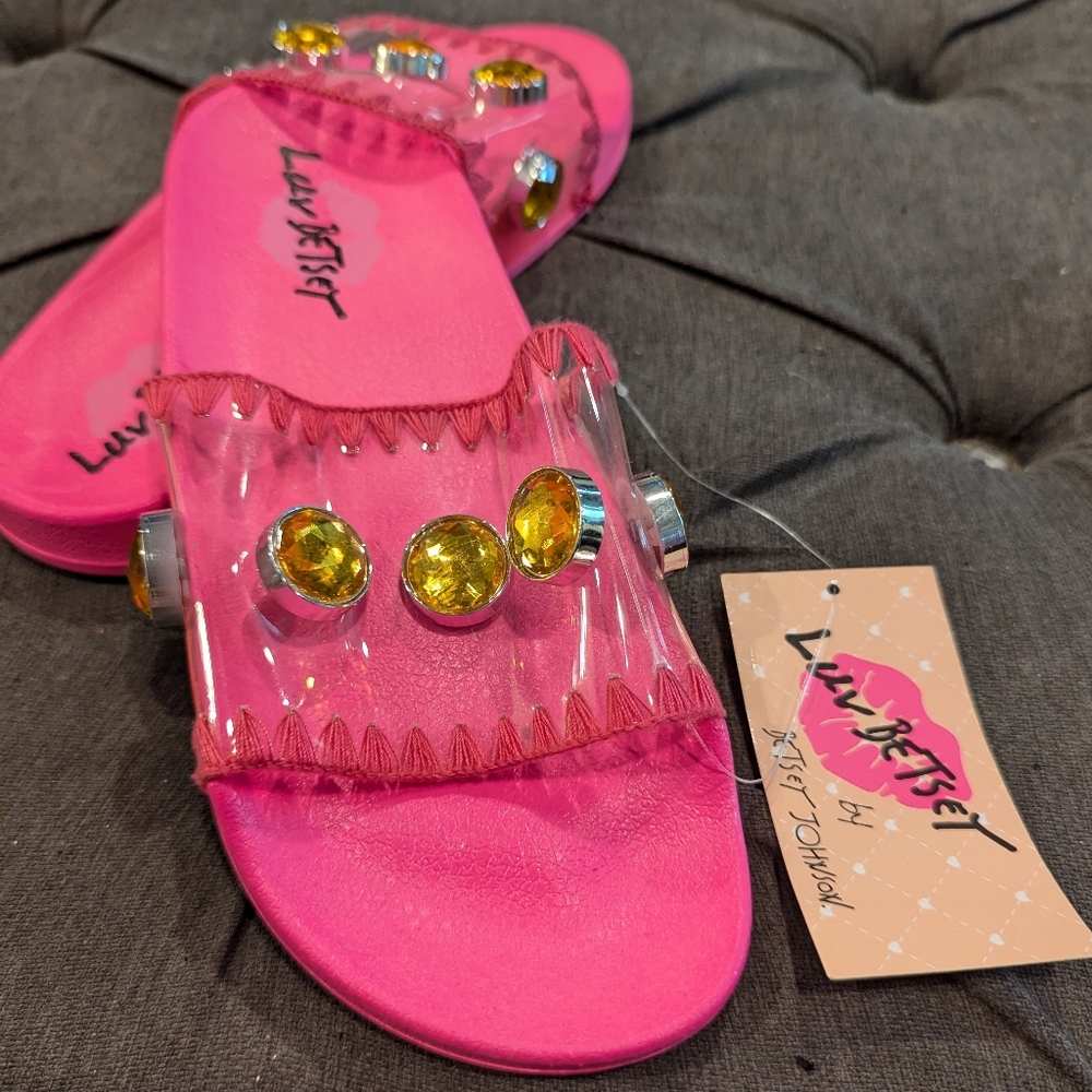 Betsey Johnson Pink Rhinestone Slides 9